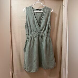 Green Francesca Bettini Linen-Cotton Mini Blend Dress Size Large Cottagecore